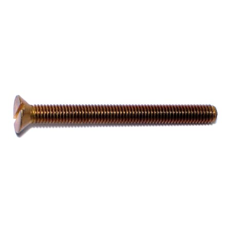 Midwest Fastener #10-32 x 2 in Slotted Flat Machine Screw, Plain Brass, 15 PK 61437